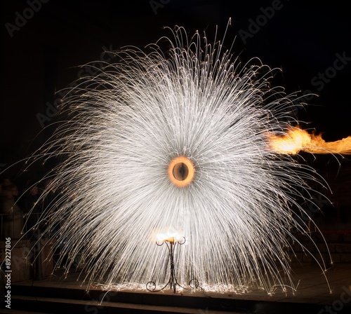 Light show in Vilnius, Lithuania, fireworks isolated in dark background close up with the place for text, 4 of July, Independence day