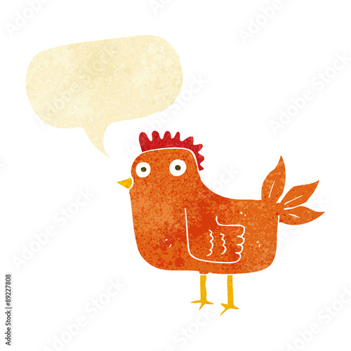 cartoon hen with speech bubble