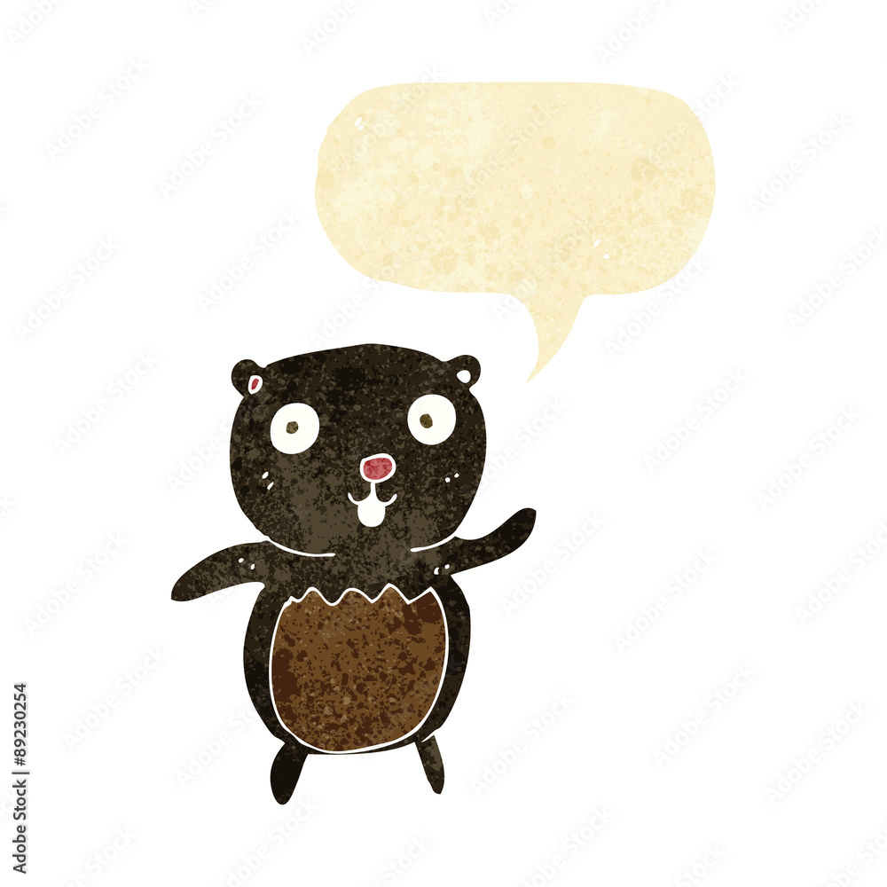 cartoon black bear cub with speech bubble cartoon black bear cub with speech bubble