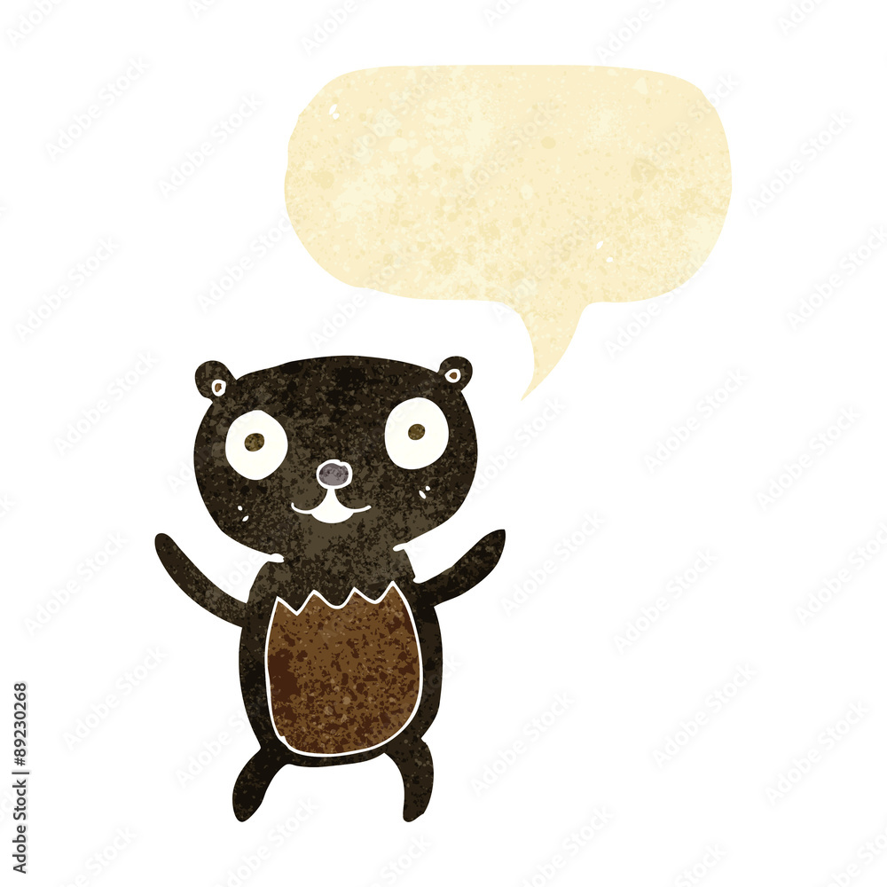 cartoon black bear cub with speech bubble cartoon black bear cub with speech bubble