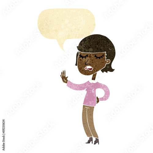 cartoon woman ignoring with speech bubble