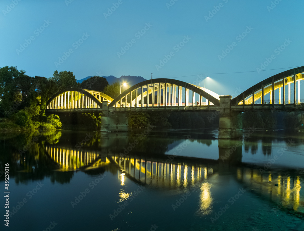 Night scene of a bridge on the river Night scene of a bridge on the river