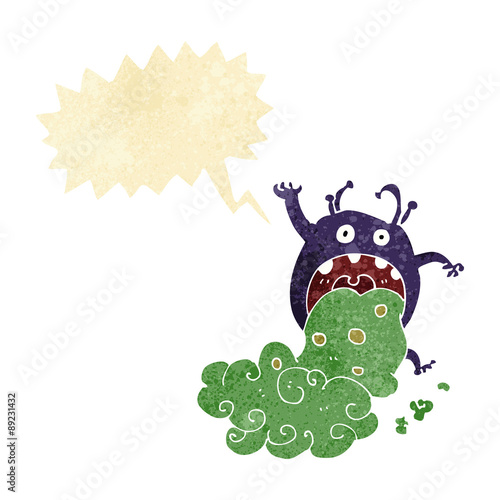 cartoon gross monster being sick with speech bubble