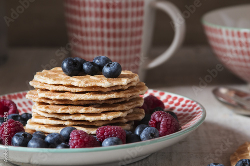 Waffles with berries breakfast