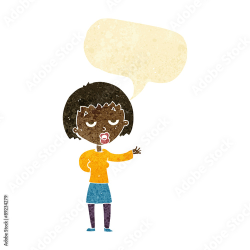 cartoon bored woman with speech bubble