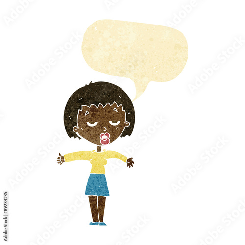 cartoon bored woman with speech bubble