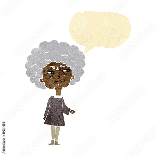 cartoon old lady with speech bubble