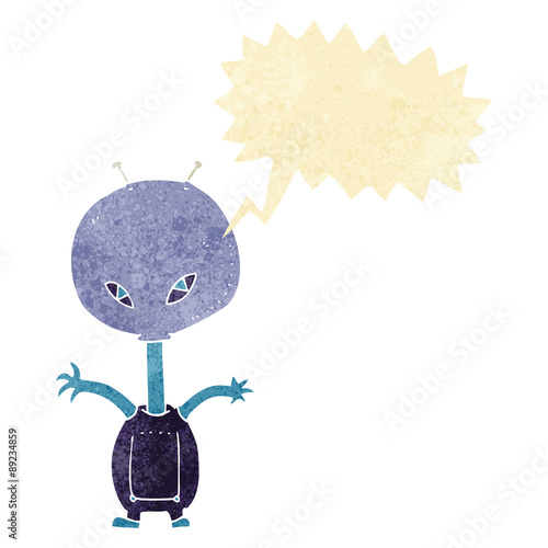 cartoon space alien with speech bubble