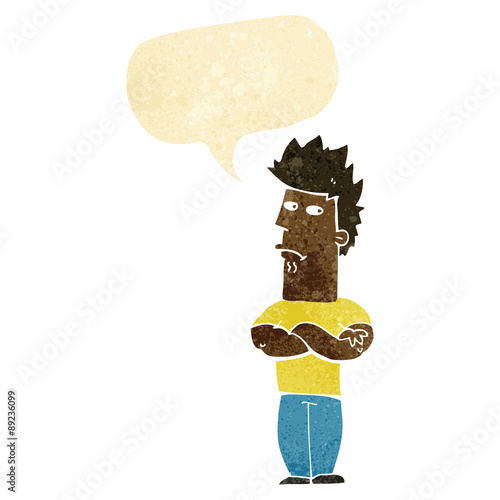 cartoon man sulking with speech bubble