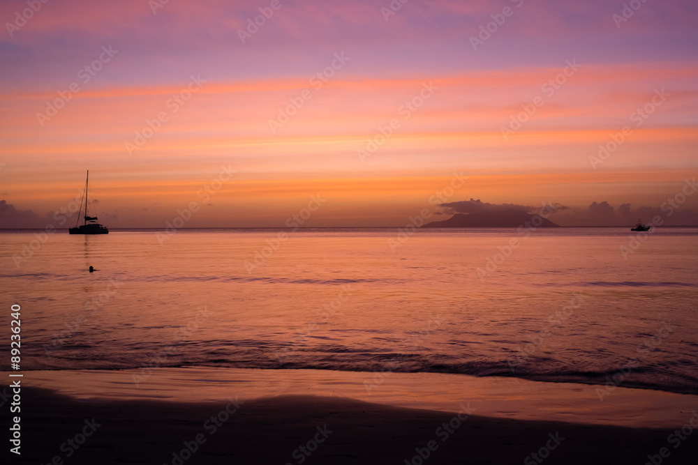 Sunset on Beau Vallon beach 1