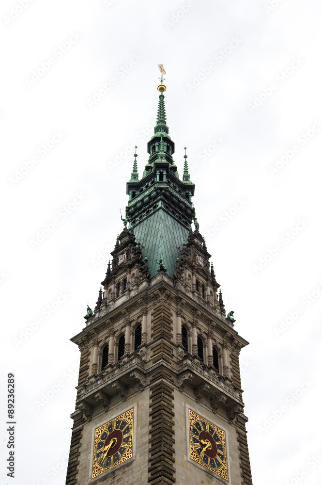 Square of Hamburg, Germany, Rathaus steeple tower