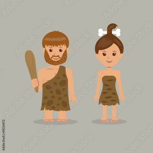 The characters of men and women in prehistoric outfits.