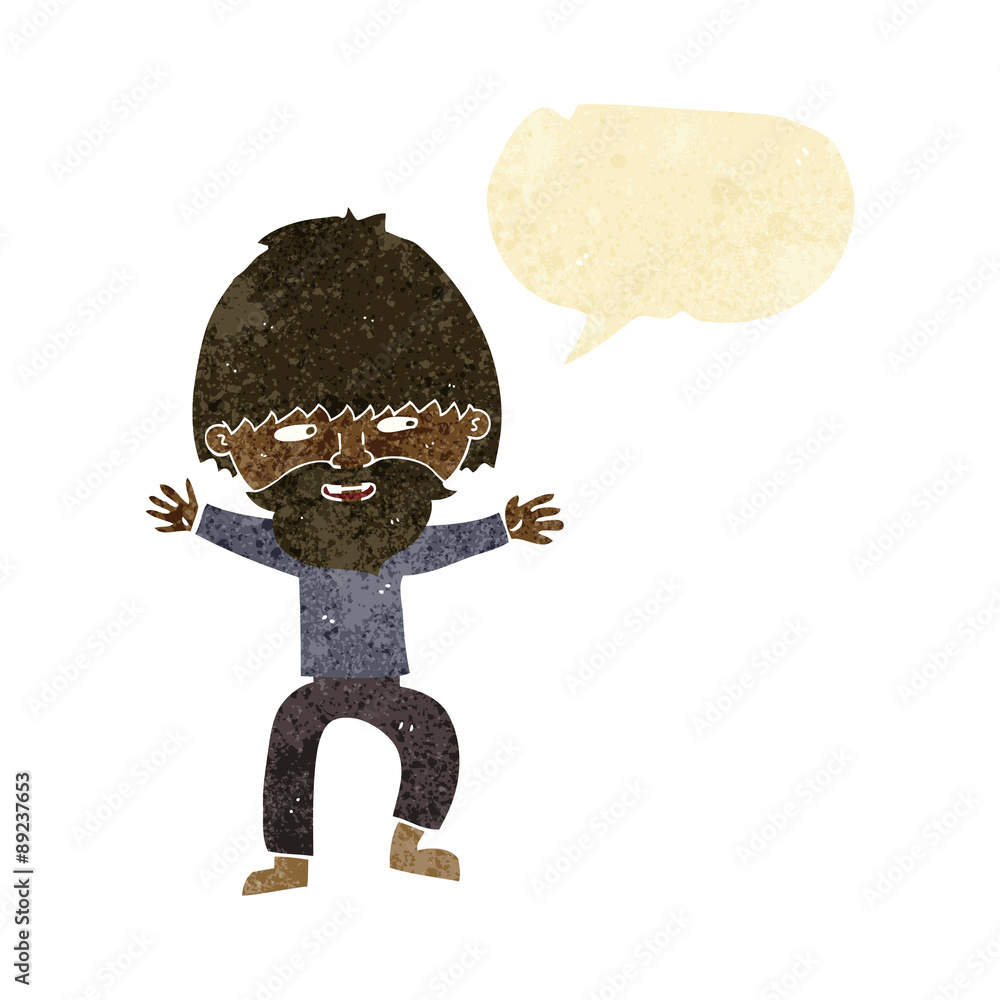 cartoon happy man with beard with speech bubble