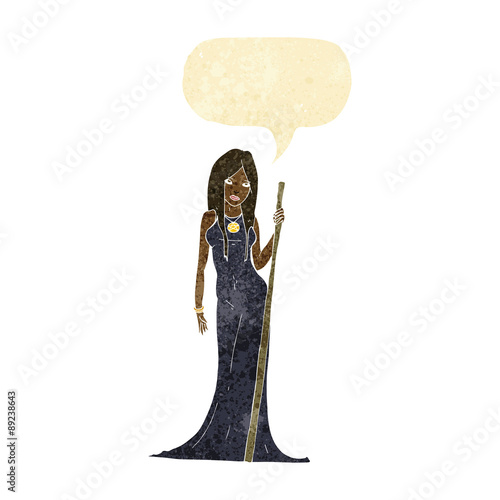 cartoon sorceress  with speech bubble