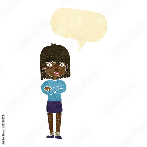 cartoon impatient woman with speech bubble