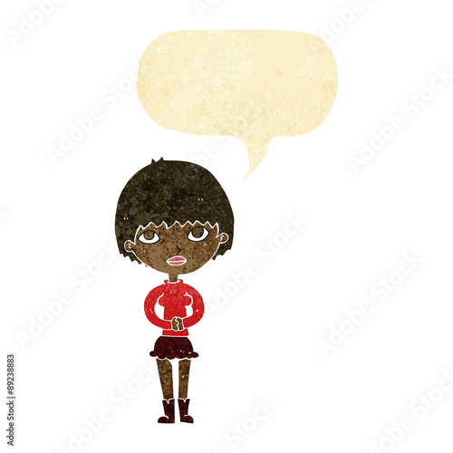 cartoon woman waiting patiently with speech bubble