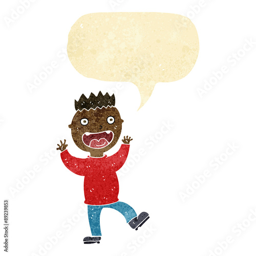 cartoon crazy happy man with speech bubble