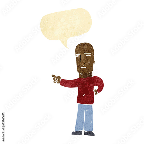 cartoon tough guy pointing with speech bubble