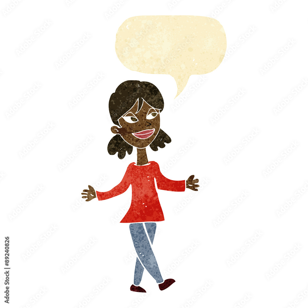 cartoon woman with no worries with speech bubble cartoon woman with no worries with speech bubble
