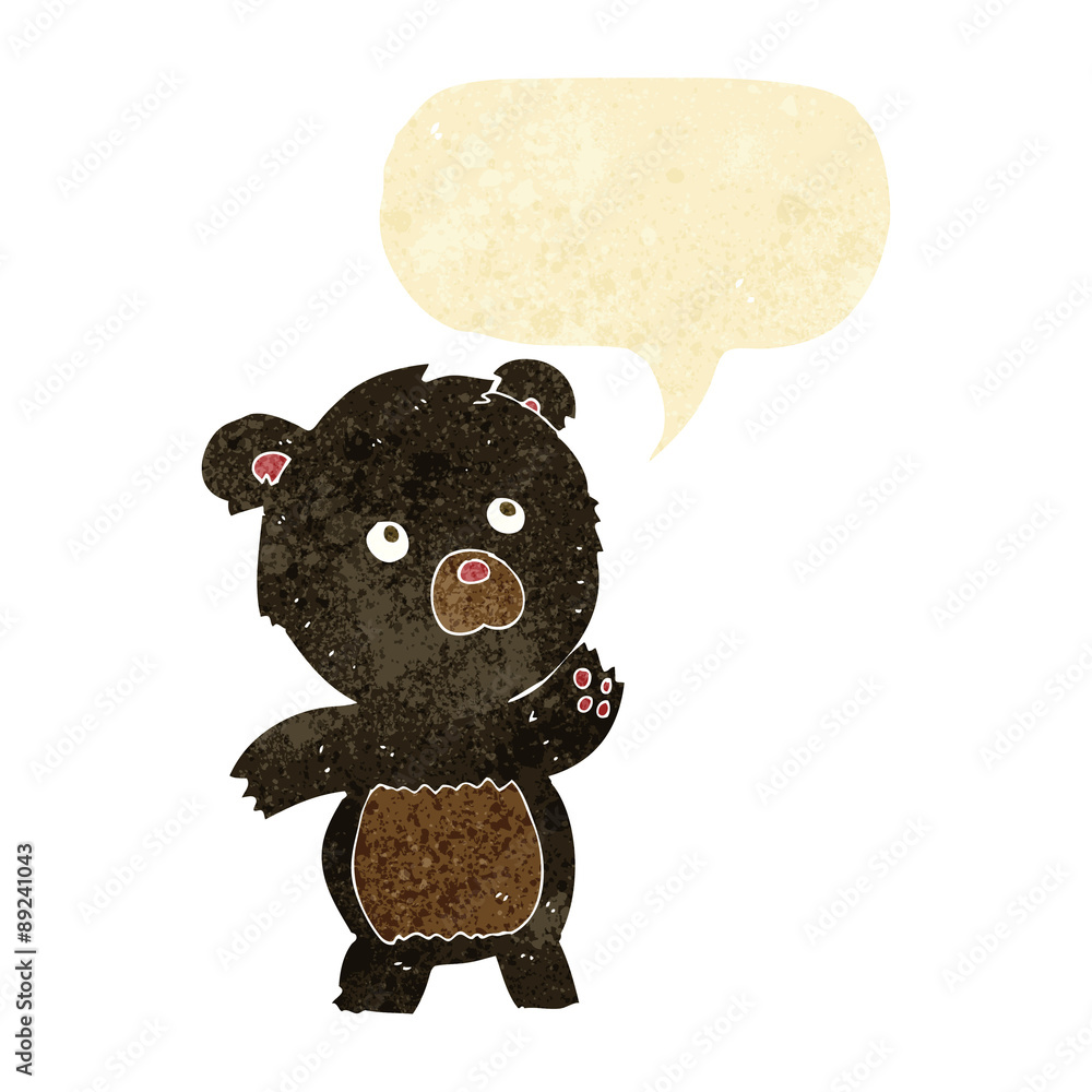 cartoon curious black bear with speech bubble