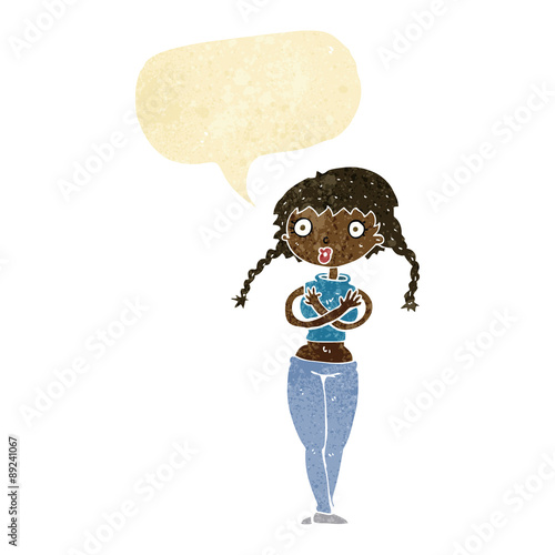 cartoon offended woman covering herself with speech bubble