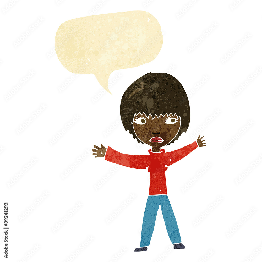cartoon waving woman with speech bubble cartoon waving woman with speech bubble