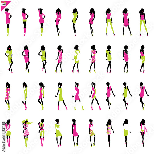 36 Fashion women template / croquis black silhouettes with cloths on top,totally editable,set,collection. photo