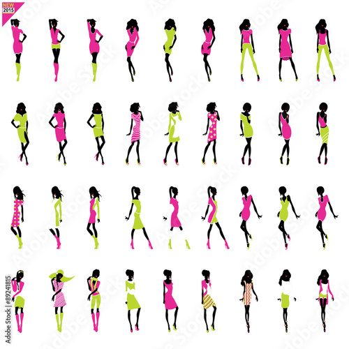 36 Fashion women template / croquis black silhouettes with cloths on top,totally editable,set,collection.