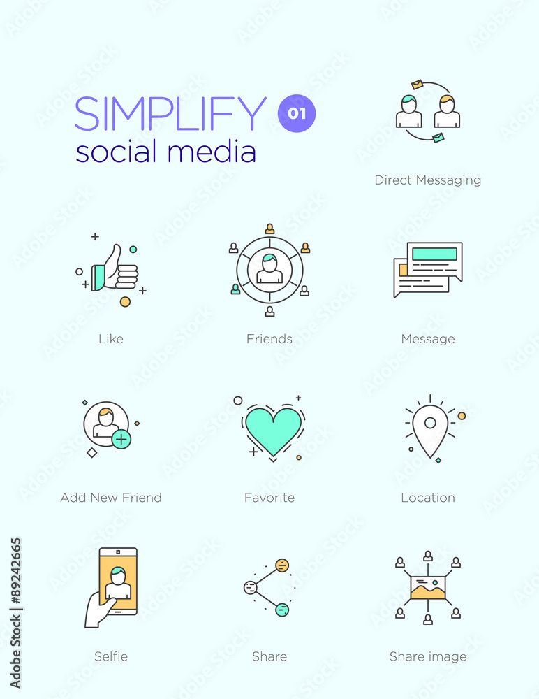 Line icons with flat design elements of Social Media Line icons with flat design elements of Social Media