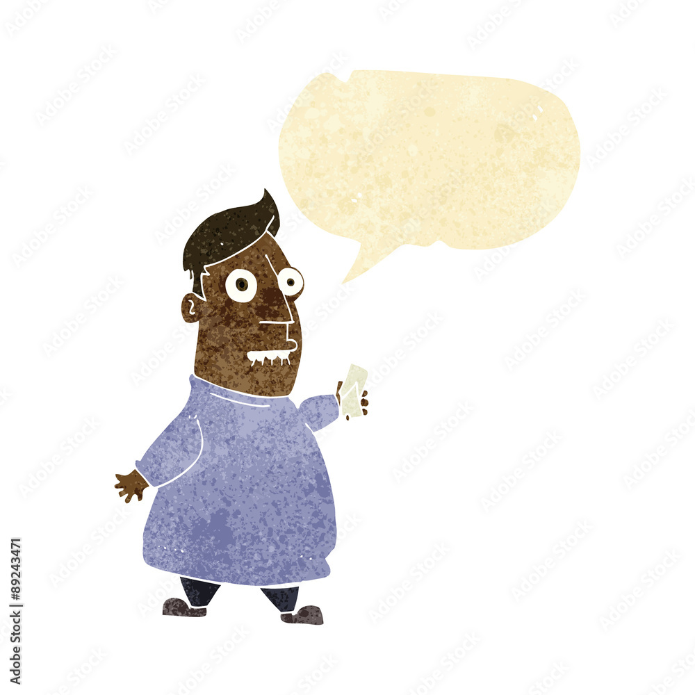 cartoon nervous man with tickets with speech bubble cartoon nervous man with tickets with speech bubble