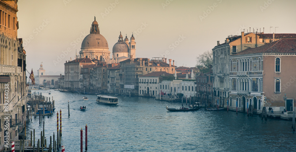 Grand Canal and Basilica Santa Maria della Salute during sunset, Venice, Italy