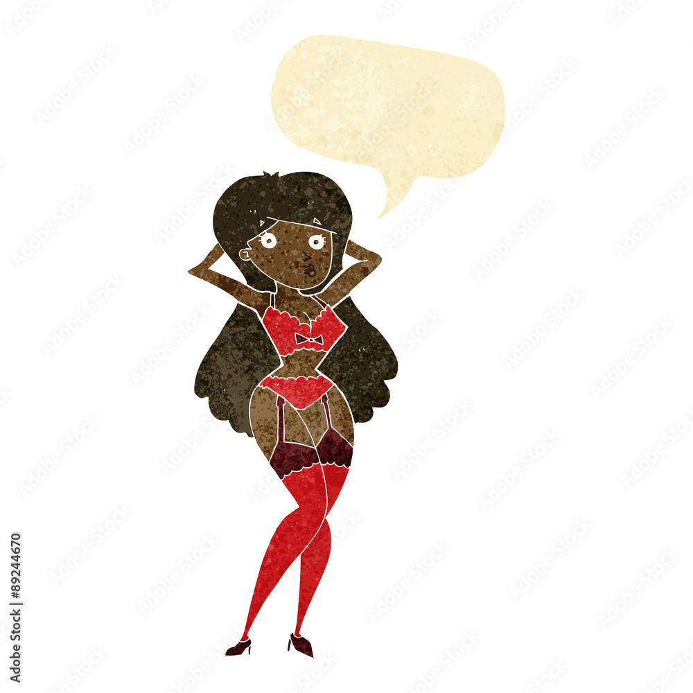 cartoon woman in lingerie with speech bubble cartoon woman in lingerie with speech bubble