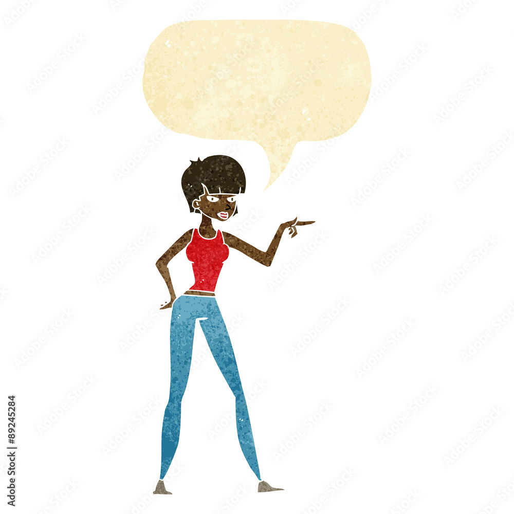 cartoon woman pointing with speech bubble cartoon woman pointing with speech bubble