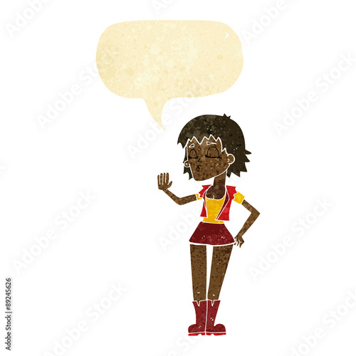 cartoon cool girl with speech bubble