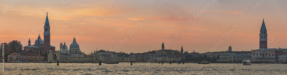 Fototapeta premium Venice panorama from sea during sunset