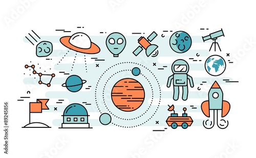 Thin line flat design concept of space exploration