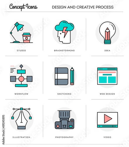Concept icons,design and creative process, flat thin line design