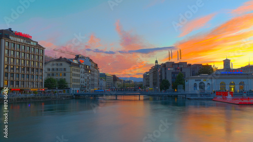 Orange sky over Geneva, Switzerland