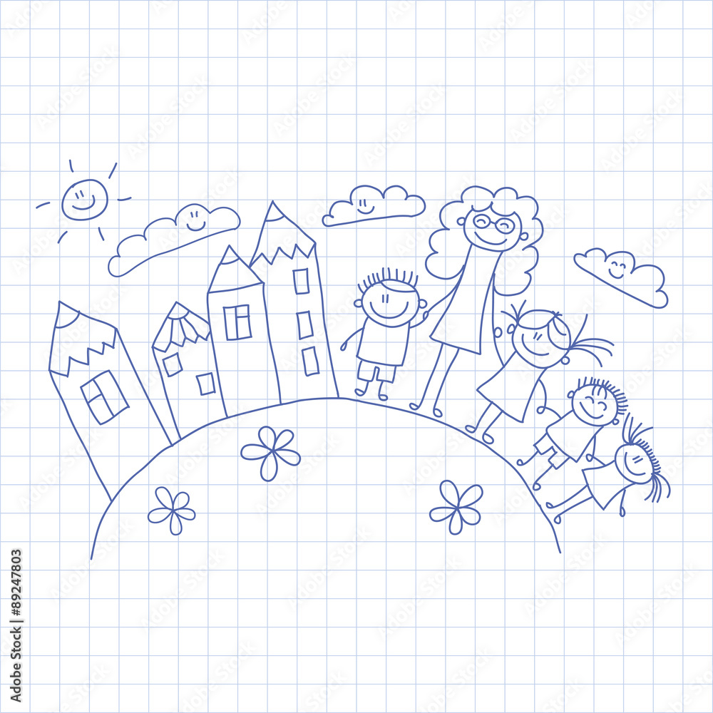 Fototapeta premium Vector seamless pattern. Kids, school and education