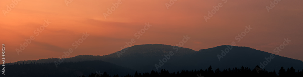 A panoramic image of Rathdrum Mountain in Idaho during sunset. A panoramic image of Rathdrum Mountain in Idaho during sunset.