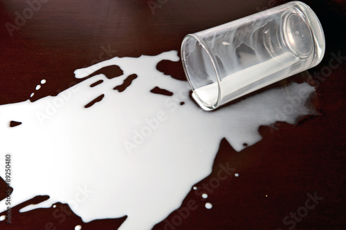 Spilled milk on table top