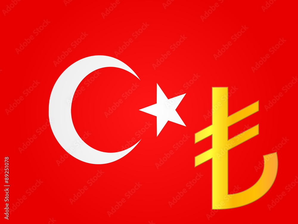Lira Currency Sign over the Turkish Flag EPS 10