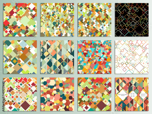 Set of abstract colorful cards, square or triangle design vector