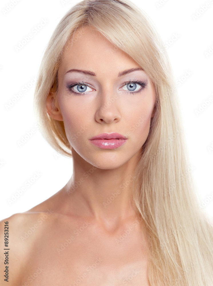 Close up portrait of beautiful young woman face. Isolated on Close up portrait of beautiful young woman face. Isolated on