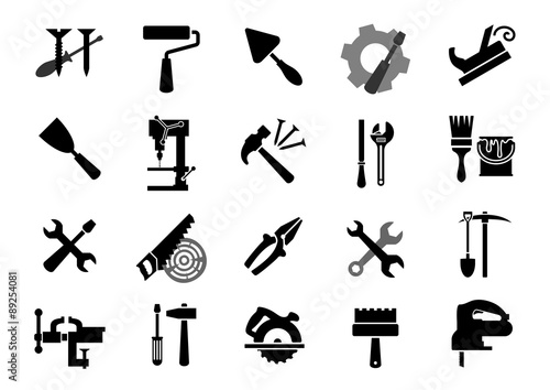 Electric and manual tools black icons