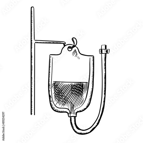 Hanging bag with blood for transfusion