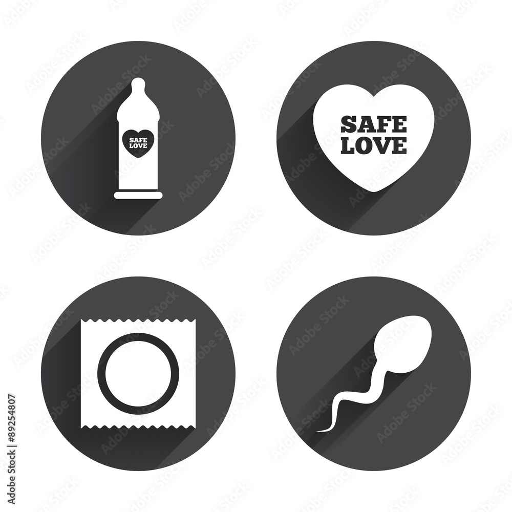 Safe sex love icons. Condom in package symbols. Safe sex love icons. Condom in package symbols.
