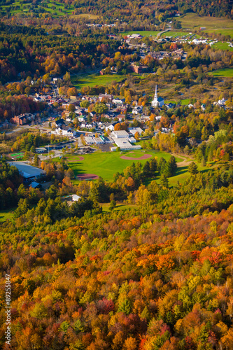 Aerial view of rural Vermont town.