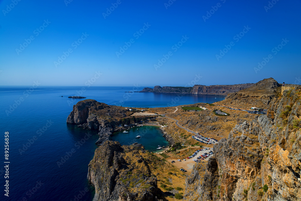St Paul's Bay and the Acropolis of Lindos