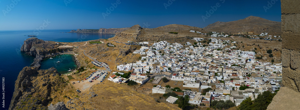 Naklejka premium St Paul's Bay and the Acropolis of Lindos